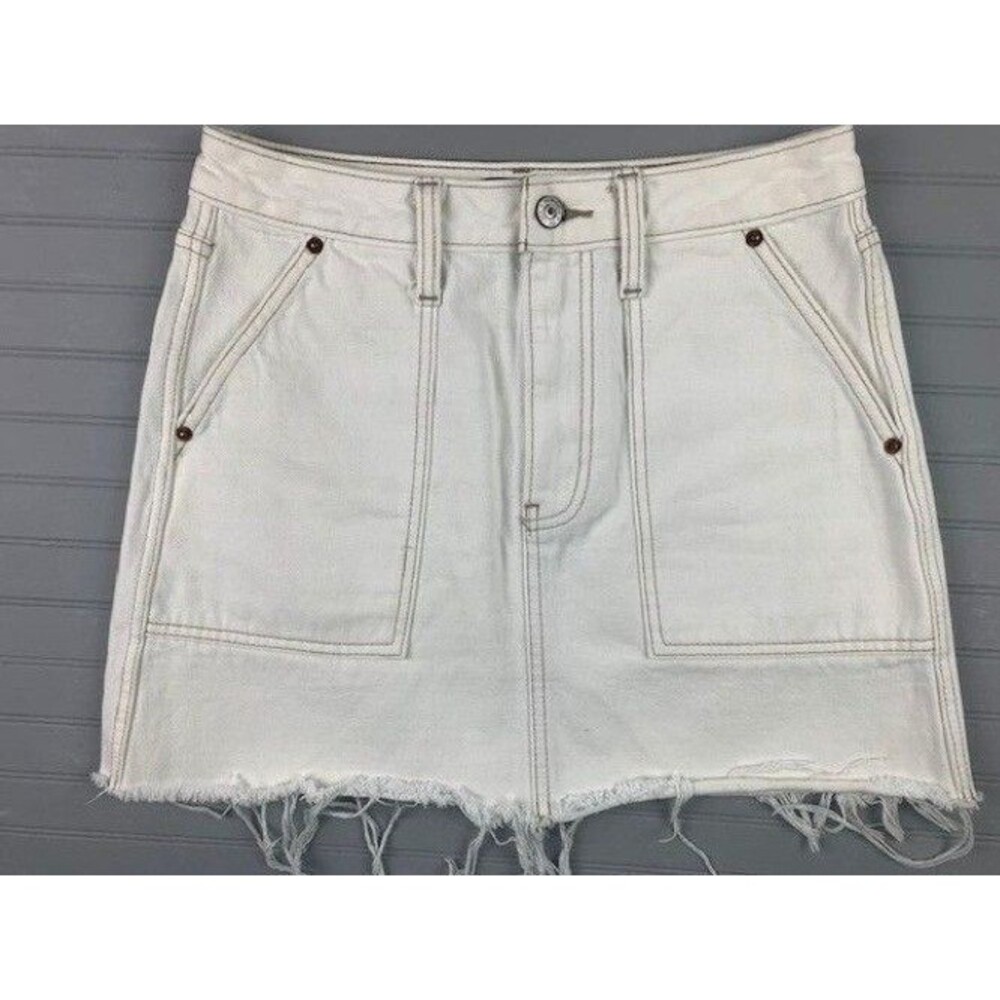 Abercrombie & Fitch Size 26 2 Womens Off White Mini Skirt Cotton Raw Hem
